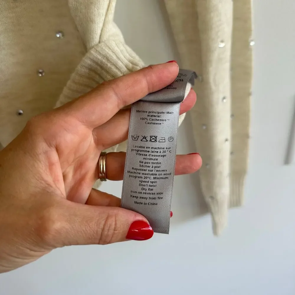 Zadig & Voltaire Elya Strass Embellished Cashmere Pullover Sweater Cream L NWT - Picture 8 of 10